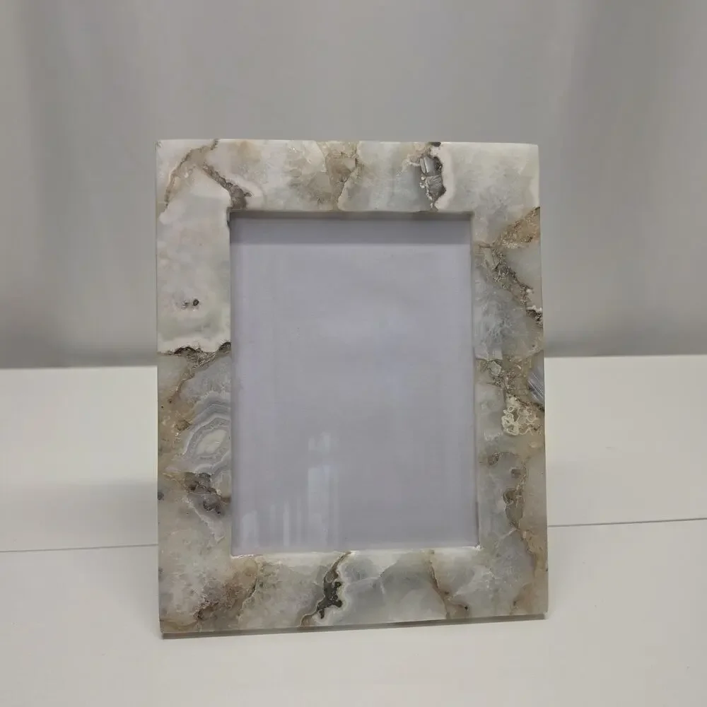 White Quartz Stone Picture Frame Natural Agate Photo Frame 5x7 Photo